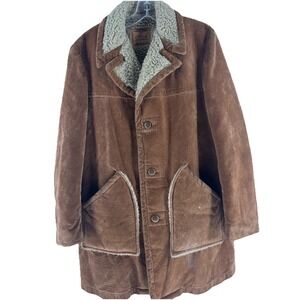 Vintage Suede Shearling Lined Mens ‎ Coat Barn Ranchers Trappers Size 38 Western